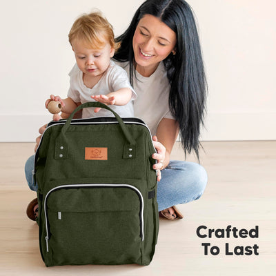 KeaBabies Baby Diaper Bag Backpack - Large Baby Bag for Boys, Girls, Waterproof Multi Function Travel Diaper Backpack with Changing Pad, Durable Travel Essentials for Moms and Dads (Dark Olive)