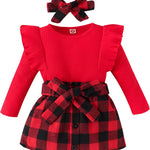 fhutpw Baby Toddler Girl Outfits Fall Winter Clothes Turtleneck Knitted Cotton Long Sleeves Tops & Button Mini Skirts Set