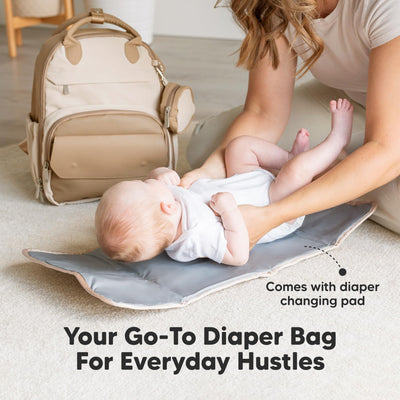 KeaBabies Diaper Bag Backpack - Multifunctional Travel Diaper Back Packs,Maternity Baby Changing Bags, Compact 12L Capacity, PU Leather,Waterproof, Unisex,Stylish Nappy Bag, Diaper Changing Pad(Latte)
