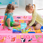 Flagover Pink Kids Rug for Playroom Classroom, ABC Alphabet Numbers Play Toddlers Rugs, 3x5 Learning Educational Bedroom Floor Mat, Washable Baby Carpet for Girls Room, Nursery, Preschool, Daycare