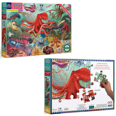 eeBoo 100 Piece Puzzle for Kids - Love of Octopuses Children's Puzzle Ocean Creatures, Large Pieces for Small Hands to Develop Motor Skill