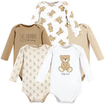 Hudson Baby Unisex Baby Cotton Long-Sleeve Bodysuits, Teddy Bears 5-Pack, 3-6 Months