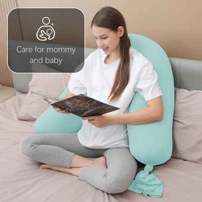 MOON PARK Pregnancy Pillow - Incredibly Smooth and Soft Cooling Cover I Shaped Full Body Maternity Pillow with Removable Cover - Support for Side, Back, Legs, Belly, HIPS - Turquoise