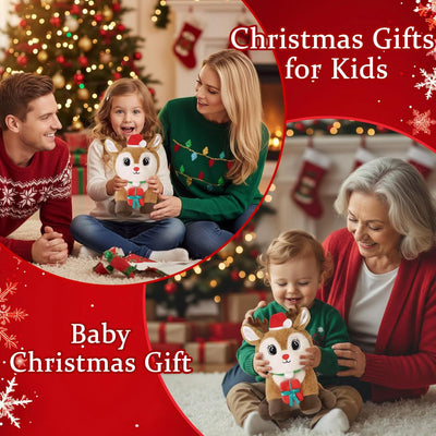 Christmas Reindeer Stuffed Animals Plush Toys, Cute Santa Deer Elk Toys Decor, Soft Christmas Stuffed Reindeer Plushies Gifts for Kids, Girls, Baby, Teens, Holiday Xmas Deer Room Decorations