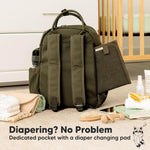 KeaBabies Diaper Bag Backpack - Multifunctional Travel Diaper Back Packs, Maternity Baby Changing Bags, Compact 18L Capacity, PU Leather, Waterproof, Unisex, Nappy Changing Pad (Dark Olive)