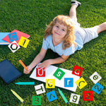 72 Pieces Preschool Letters and Numbers Alphabet Stencils Colorful Double Sided Tracing Board PET Paint Boards for Painting with 4 Pieces Craft Markers Marker Paint Pens Preschool Learning Toys