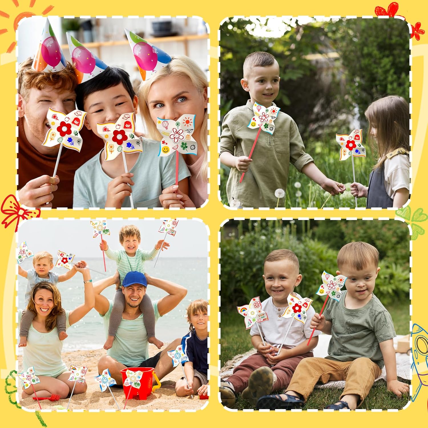 60pcs Summer Activities for Kids – DIY Paper Pinwheels Crafts, Blanks White Windmill Kits Bulk for Mothers Day, Classroom Party, Easter, Garden, Art Projects, 4th of July