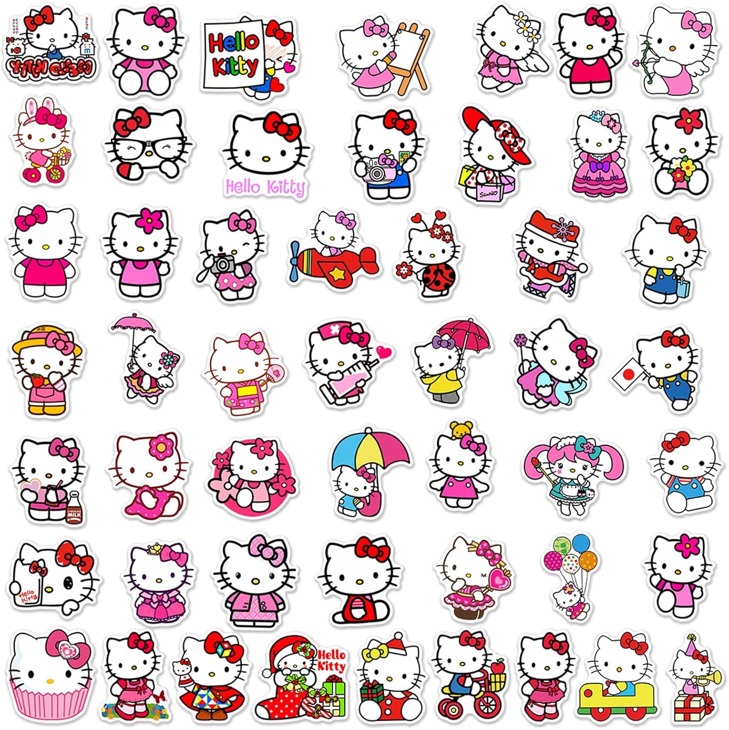 50Pcs Cartoon Hello Kitty Stickers for Kids, Cute Cat Stickers for Teen Girl Adult Water Bottle, Skateboard, Phone, Laptop, Bicycle, Travel Case, Guitar, Helmet (Kt)