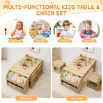 5-in-1 Kids Table and Chairs, Toddler Table and Chair Set with Drawers, Convertible Craft Play Desk with Art Easel & Paper Roll Holder, Children Activity Learning Center with Storage – Nature Wood