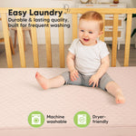 2-Pack Waterproof Crib Mattress Protector Cover Fitted - Quiet Baby Crib Mattress Pad Sheets, 52" x 28" Soft Quilted Cotton Baby Sheet, Machine Washable, Easy Fit, Durable (Mist Rose/Mavy)
