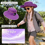 Zando Ponytail Hole Kids Sun Hat Adjustable Girls Beach Bucket Hat UPF 50+ Wide Brim Sun Protection Foldable Child Summer Cap Youth Waterproof Windproof Breathable Swim Fishing Safari Pink 8-12 Years