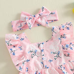 Rtnnsbbfcm Infant Baby Girl Summer Clothes Floral Print Bubble Romper Sleeveless Ruffle Bodysuit Newborn Girls Outfits (Floral Pink, 0-3 Months)