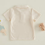 Toddler Baby Boy Short Sleeve Shirt Waffle Knit Summer Clothes Solid Color Polo T-Shirt Top Outfit (Beige, 6-12 Months)