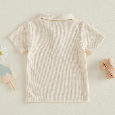Toddler Baby Boy Short Sleeve Shirt Waffle Knit Summer Clothes Solid Color Polo T-Shirt Top Outfit (Beige, 6-12 Months)