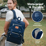KeaBabies Baby Diaper Bag Backpack with Changing Pad - Waterproof Baby Bag for Mom and Dad, Insulated Bottle Pockets, Durable Toddler, Twin, Boy Girl Diaper Backpack for Travel, Large (Navy Blue)