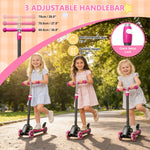 3 Wheel Scooters for Kids 2-5 5-7 Years, 3 Adjustable Heights Foldable Metal Toddler Scooter for Boys Girls Up to 120 lbs, Lean-to-Steer, Dual Rear Brake Widen Anti-Slip Deck (NEW Pink)