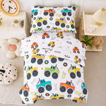 PERFEMET 4-Piece Toddler Bedding Set - Colorful Car Printed Toddler Comforter Set for Boys, Reversible Fluffy Toddler Bed Set for Baby Bedroom (White, Car Pattern)