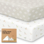 KeaBabies 2-Pack Organic Crib Sheets for Boys, Girls - 52x28 Fitted Crib Mattress Sheet Neutral, Breathable Jersey Cotton Cover for Baby Bed, Toddler Mattress, Soft & Cute Prints (Meadow)