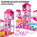 TEMI Villa Toy for 3 4 5 6 Year Old Girls - 4 Storeys 10 Rooms Villa Playset with 2 Doll Toy Figures, Accessories and Furniture, Toddler Home Pretend Kits Gifts for Kids Ages 3 Toys