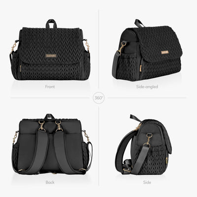 Hannah & Sophia Belle Convertible Baby Diaper Backpack & Bag in Black, Large Size, Dual Sided Water Resistant Changing Mat Included, Detachable Shoulder Straps, Easy To Use