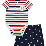 Little Me Clothes for Baby Boys' Baseball Short Set, Peacoat/True Red, 6 Monthss