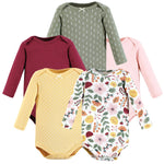 Hudson Baby Unisex Baby Cotton Long-Sleeve Bodysuits Fall Botanical 5-Pack, 6-9 Months