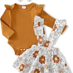Kucnuzki Newborn Baby Girl Clothes Toddler Long Sleeve Ruffle Romper Top Infant Skirt Set Little Girl Overall Dress