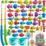 Pool Fishing Toys Games, Water Table Bathtub Toy with Inflatable Pool Pole Rod Net Plastic Floating Fish, Birthday Gifts for Kids Age 3 4 5 6 Year Old,Kids Outdoor Toys