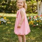 SODLON Baby Girl Dresses 6-12 Months Infant Clothes Summer Vintage Pink Bow Bubble Dress Sweet Linen 3-Piece Outfit with Sunhat & Bag Spring Sleeveless Sundress for Birthday Party Gifts