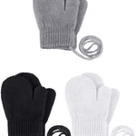 SATINIOR 3 Pairs Toddler Magic Stretch Mittens Full Finger Knit Gloves Kids Winter Warm Mittens (Suits for 1-4 Years,Black, White, Light Grey)