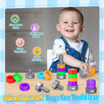 Montessori Toys for 1 2 3 4 5 Year Old Boys Girls, 2 In 1 Counting Toys & Spinning Stacking Toys for Toddlers 1-3 Educational Learning Toys Easter Birthday Gifts for Kids Age 1-5 Autism Sensory Toy