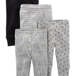 Simple Joys by Carter's Baby Cotton Pants, Pack of 4, Black Bananas/Grey/White, 12 Months
