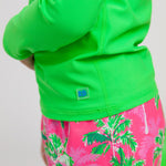 RUGGEDBUTTS Boys UPF50+ Sun Protection Fruits & Florals Swim Trunks - Neon Palm Paradise, 2T