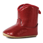 ESTAMICO Baby Girls Shiny Leather Boots, Red, 18-24 Month Toddler