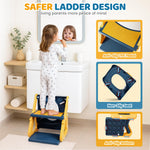 Potty Training Toilet, 2-IN-1 Toddler Potty Training Seats for Kids Baby Infant Boys Girls, Adjustable Potty Seat with ladder, Splash Guard, Anti-Slip Pad and Safety Handle, Blue Yellow