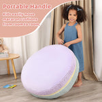 MOMCAYWEX Macaron Bean Bag Chair for Kids and Teens, Comfy Sherpa Pouf Ottoman for Kids and Adult, 27.5"×27.5"×13.5", Purple and Green
