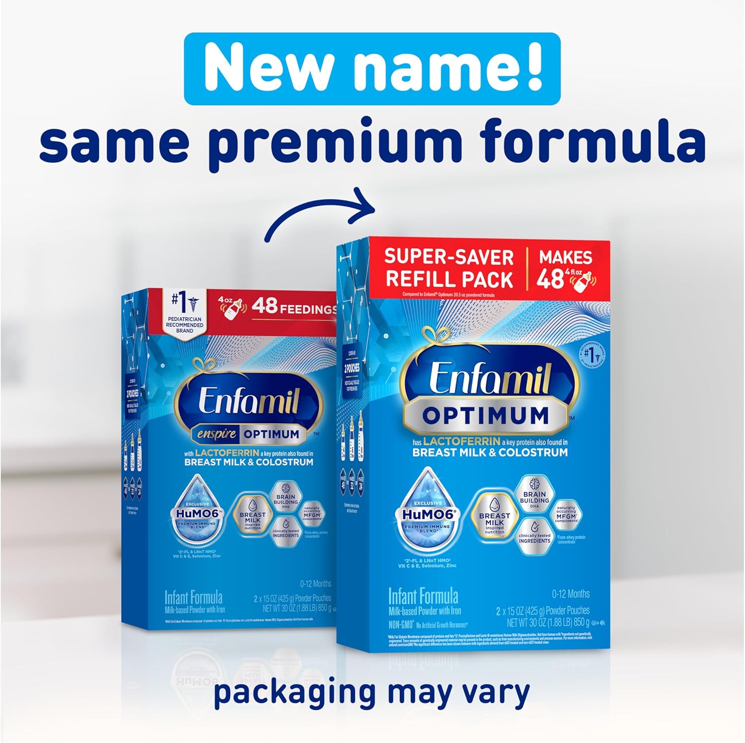 Enfamil Optimum Baby Formula, Our Closest Formula to Breast Milk, Immune-Supporting Lactoferrin also found in Breast Milk, Brain-Building DHA, 30 Oz, Pack of 4