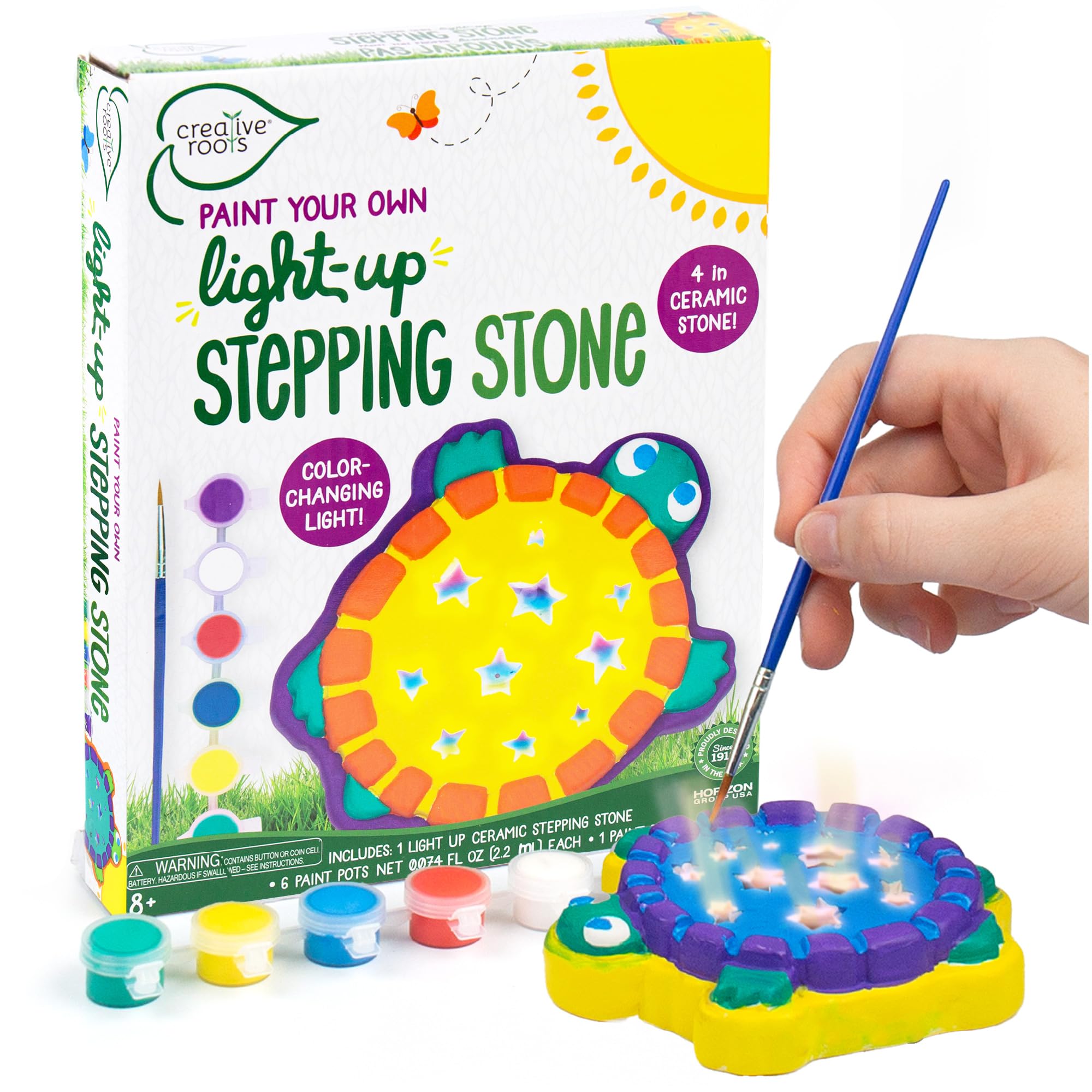 Creative Roots Mosaic Flower Garden Stepping Stone Kit, Includes 7-Inch Ceramic Stone & 6 Vibrant Paints, DIY Stepping Stone Kit for Kids Ages 6+