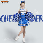 Spooktacular Creations Halloween Girl Cheerleader Costume, Blue Cheer Uniform Set, Cute Cheerleading Outfit with Accessories for Halloween Dress-Up, High School Themed Party (Large, 10-12 yrs)