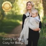 Ring Sling Baby Carrier - USA Lab Tested, 100% Natural Cotton Muslin, Breathable & Ergonomic Ring Sling Beige Grey