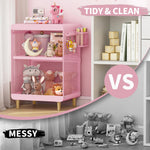 SYKIARIOL Kids Nightstand with Storage & Hooks, Cute Pink Bedside Table for Girls, Small Toddler Night Stand for Bedroom