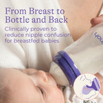 Lansinoh Anti-Colic Baby Bottle for Breastfeeding Babies, 5 Ounces, 1 Count, Includes 1 Slow Flow Nipple, Size S and Stackable Lid