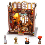 GuDoQi DIY Miniature Dollhouse Kit, Magic Bookstore Tiny House kit with Furniture and LED, Miniature House Kit, Great Handmade Crafts Gift for Birthday Father's Day
