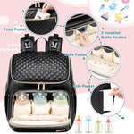 Weitars Diaper Bag Backpack Leather Baby Diaper Bag with Changing Pad Travel Diaper Backpack,Baby Bag for Mom,Stroller Straps,5 Insulated Pockets (Black Leather)