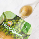 Happy Baby Organics Stage 2 Baby Food Pouches, Gluten Free, Vegan & Healthy Snack, Clearly Crafted Fruit & Veggie Puree, Pears, Zucchini & Peas, 4 Ounces (Pack of 16)