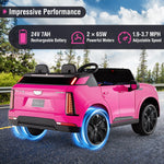 Costzon 2 Seater Ride on Truck, 24V Licensed Cadillac Kids Car Electric Vehicles w/Remote Control, 3 Speeds, LED Lights, Horn, Music, Story & 4-Wheel Spring Suspension, Ride on Car Toy for 3+ (Pink)