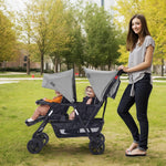 VEVOR Double Stroller, Foldable Lightweight Twin Stroller with Tandem Seating, Adjustable Backrest/Footrest, Wrap-Around Safety Harness, Storage Basket & Tray, for Newborn and Toddler (Dark Gray)