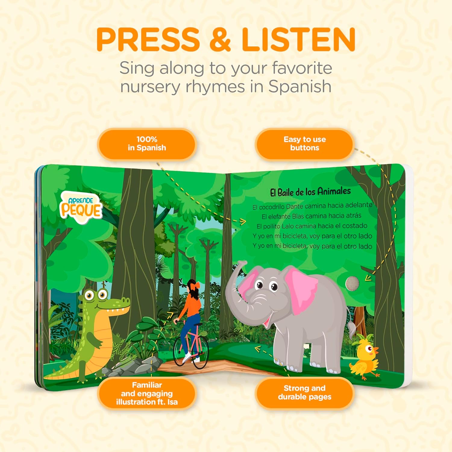 Aprende Peque Musical Sound Book for Toddlers 1–4 | Canta con Isa: Mis Canciones Favoritas | Interactive Spanish Music Book for Kids | 6 Songs