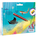 eeBoo: Striped Biggies 12 Color Pencils: Shark - 12pc Set w/ 6 Fluorescent & 6 Metallic Colors, Includes Sharpener, Art Supplies, Kids Ages 4+