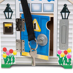 Melissa & Doug Take-Along Wooden Doorbell Dollhouse, Doorbell Sounds, Keys, 4 Poseable Wooden Dolls, 9' H X 6.8' W X 6.8' L